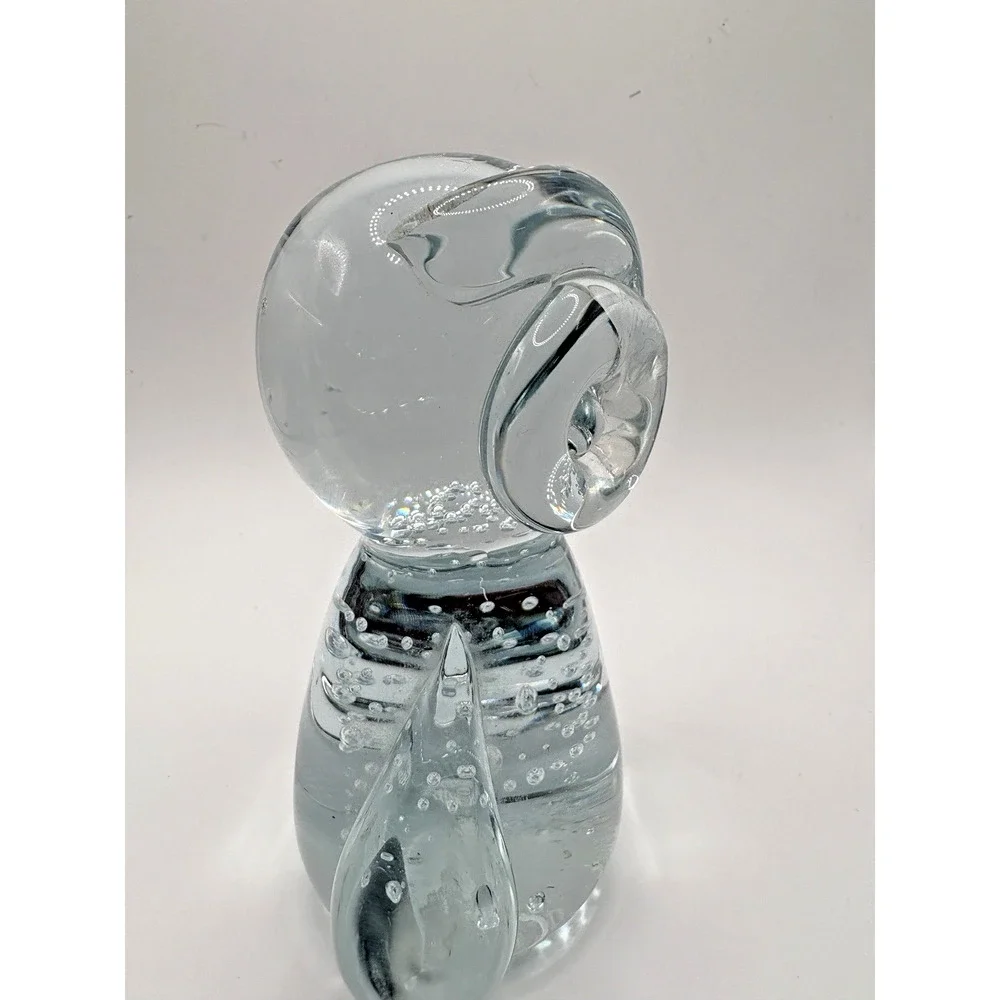 Retro Artisan Clear Blown Art Glass Owl Big Eyes Bubbles 5.5